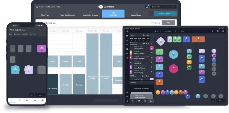 A screenshot of the OpenTable dashboard