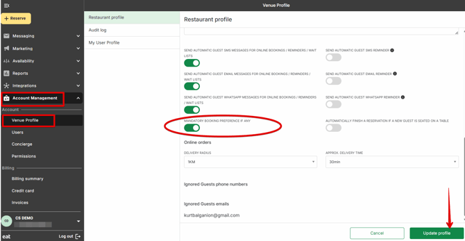 Mandatory Booking Preference
