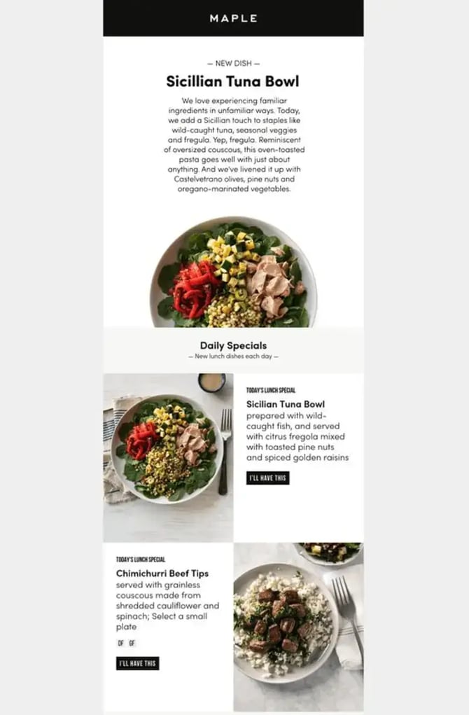 Daily specials email template
