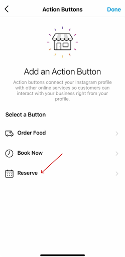 restaurant reservation action button