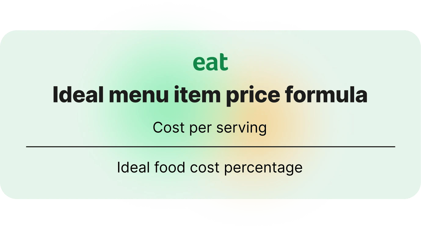 Ideal menu item price formula