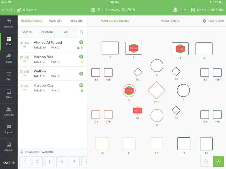 Eat app table timers