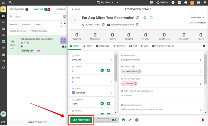 Manual Waitlist - Seat Reservation