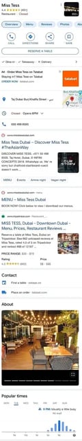 Miss Tess Dubai GMB listing