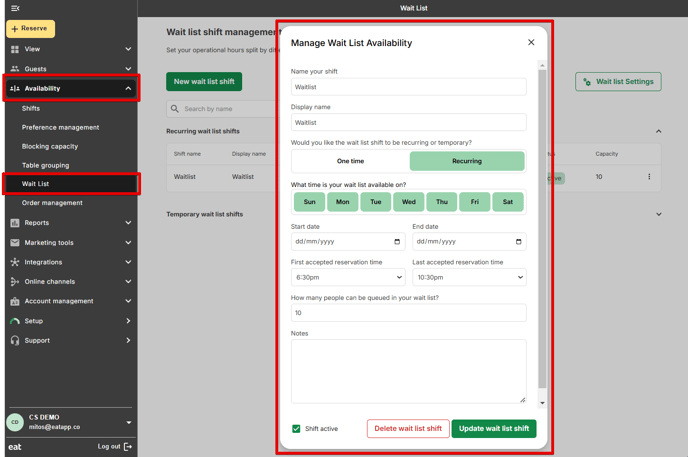 Waitlist Shift