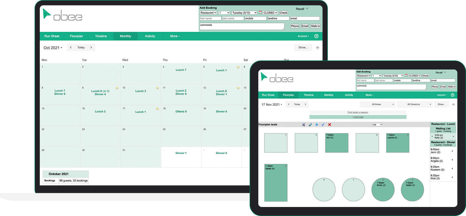 Obee Application iPad Table Management