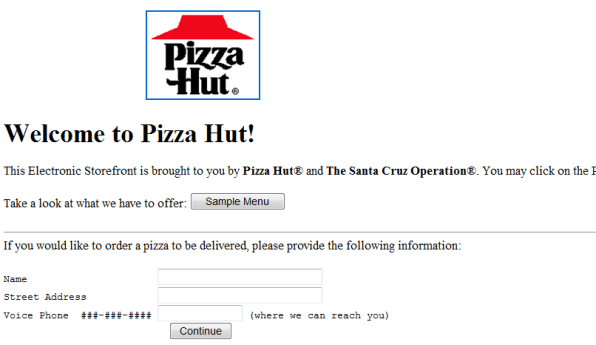 Pizza-Hut online ordering form 1996