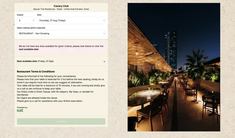 Eat App platform also allows you to customize your reservations