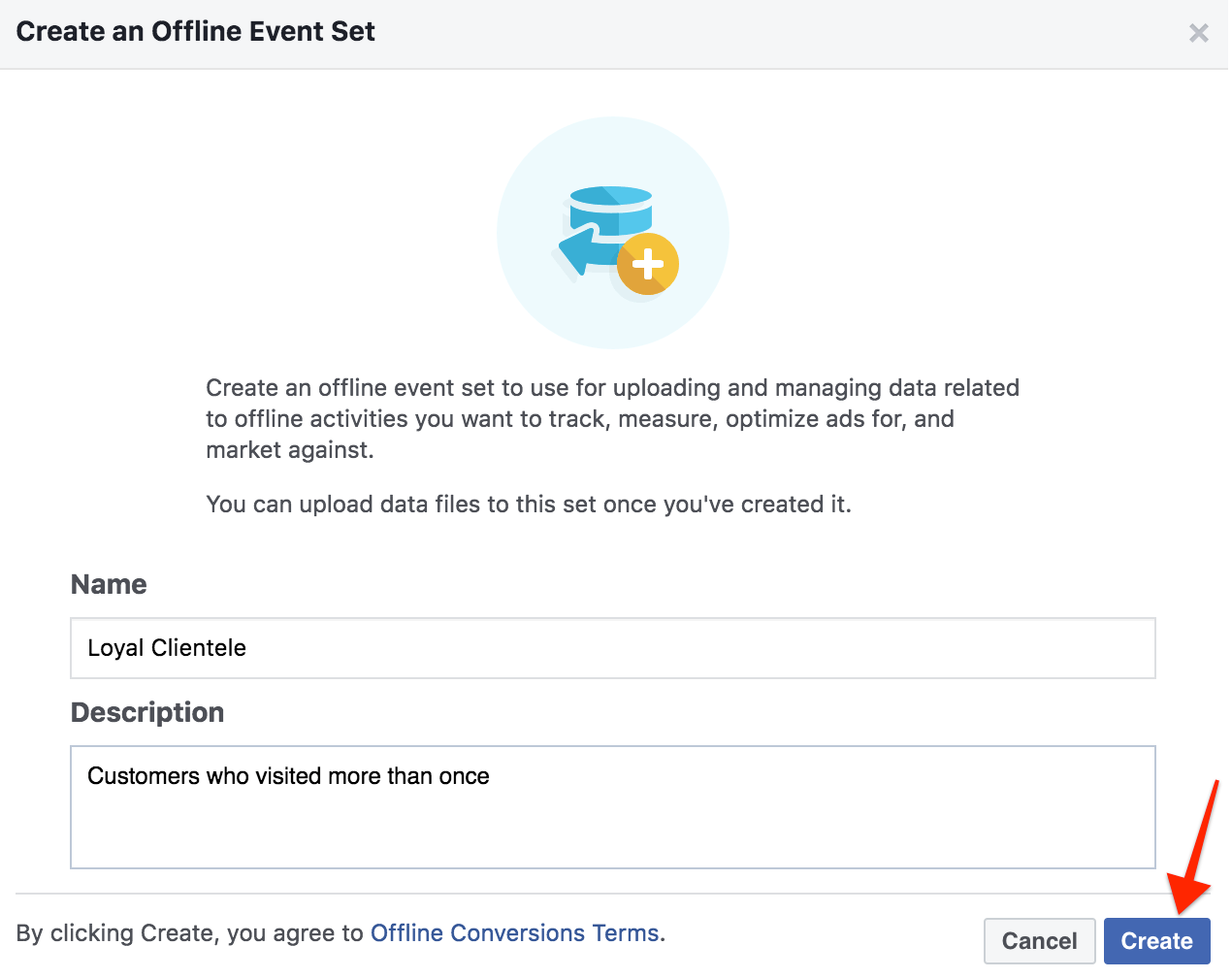 Creating offline event set facebook