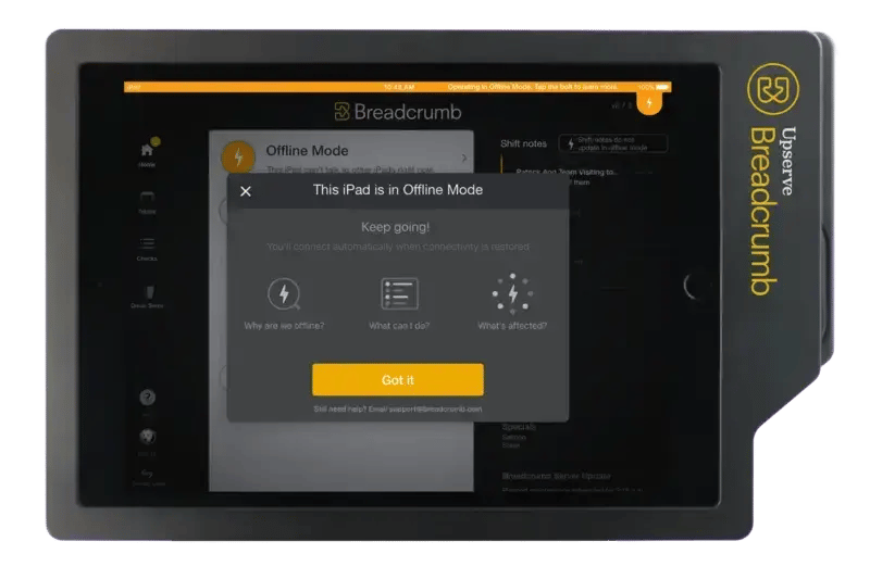 A screenshot of the offline mode in Upserve