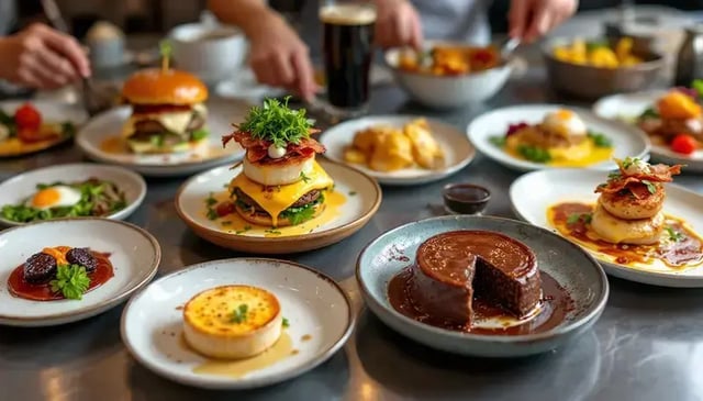 An array of beautifully plated menu offerings from a successful restaurant.