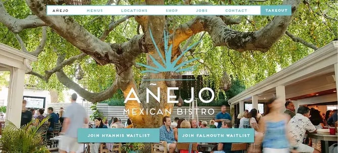 Winning restaurant website design — Añejo Mexican Bistro, Hyannis and Falmouth, US