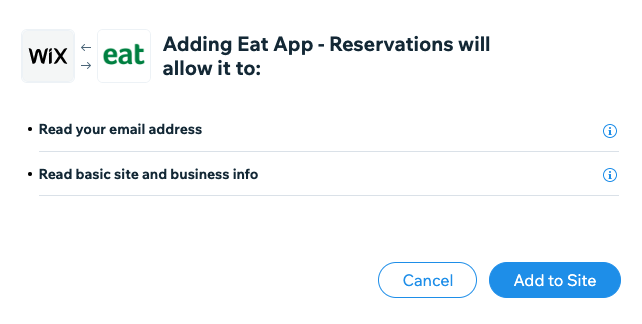 Eat App Wix Integration