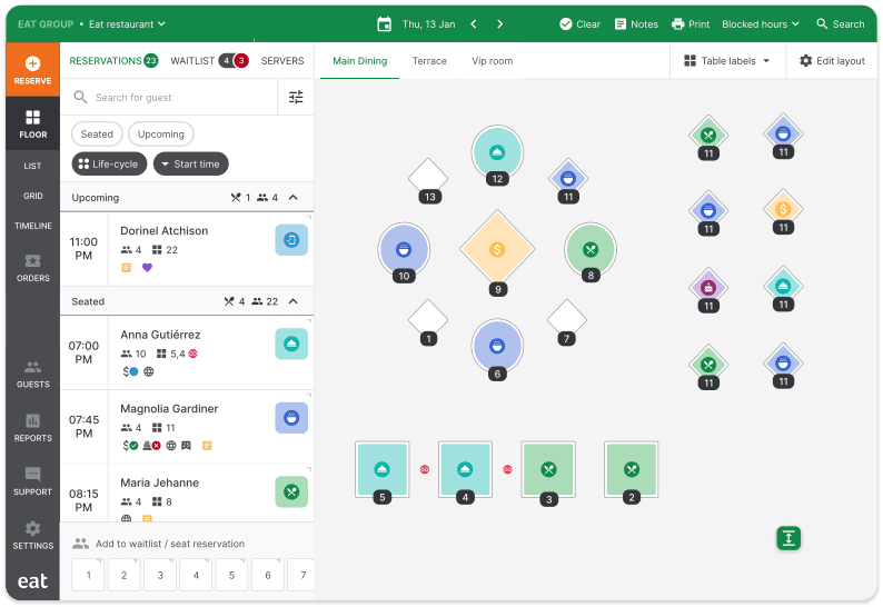 The Eat app floor plan section of the app