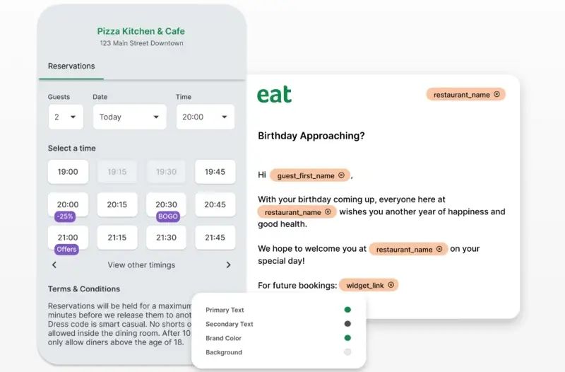 eat app customize customer messages
