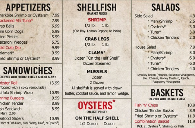menu pricing sheet